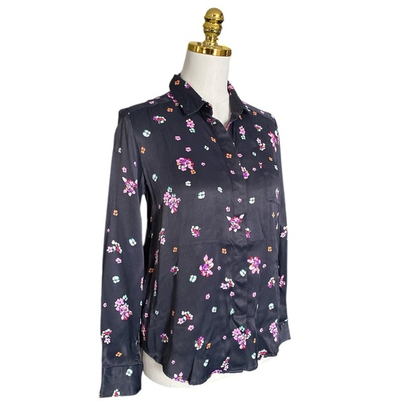 & OTHER STORIES Black Floral Print Satin Button Down Blouse Shirt Women’s Size 4 - Picture 6 of 14